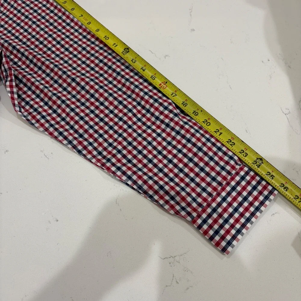Mason James Mens XXL Red White Blue Gingham Stretch Non-Iron Wicking Shirt NWT - Picture 6 of 7